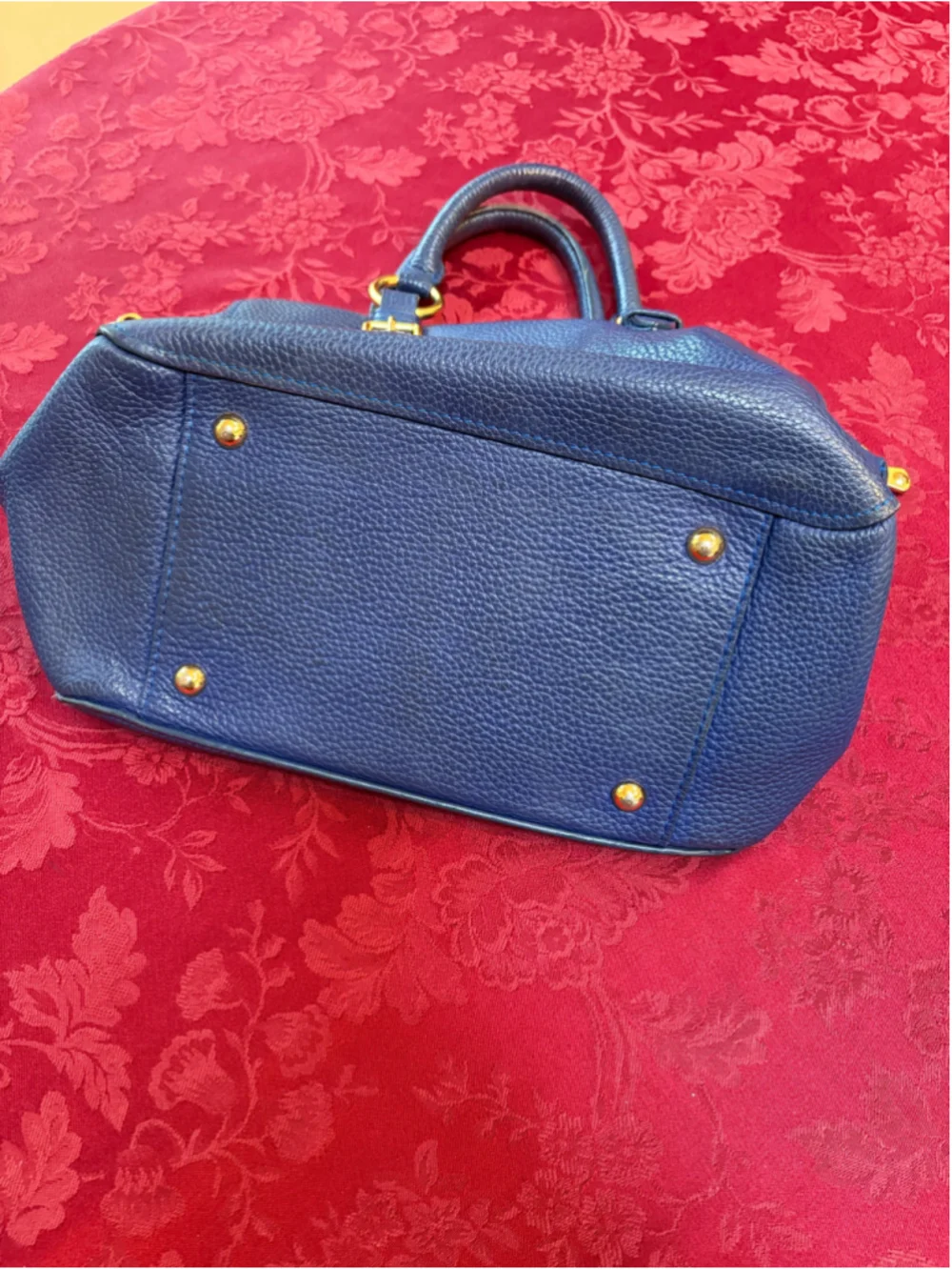 Miu Miu Blue Leather Satchel Bag With Gold Hardware